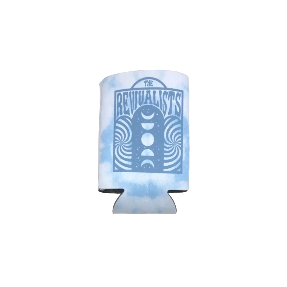 Can cooler or drink koozie with a psychedelic moon phase design.