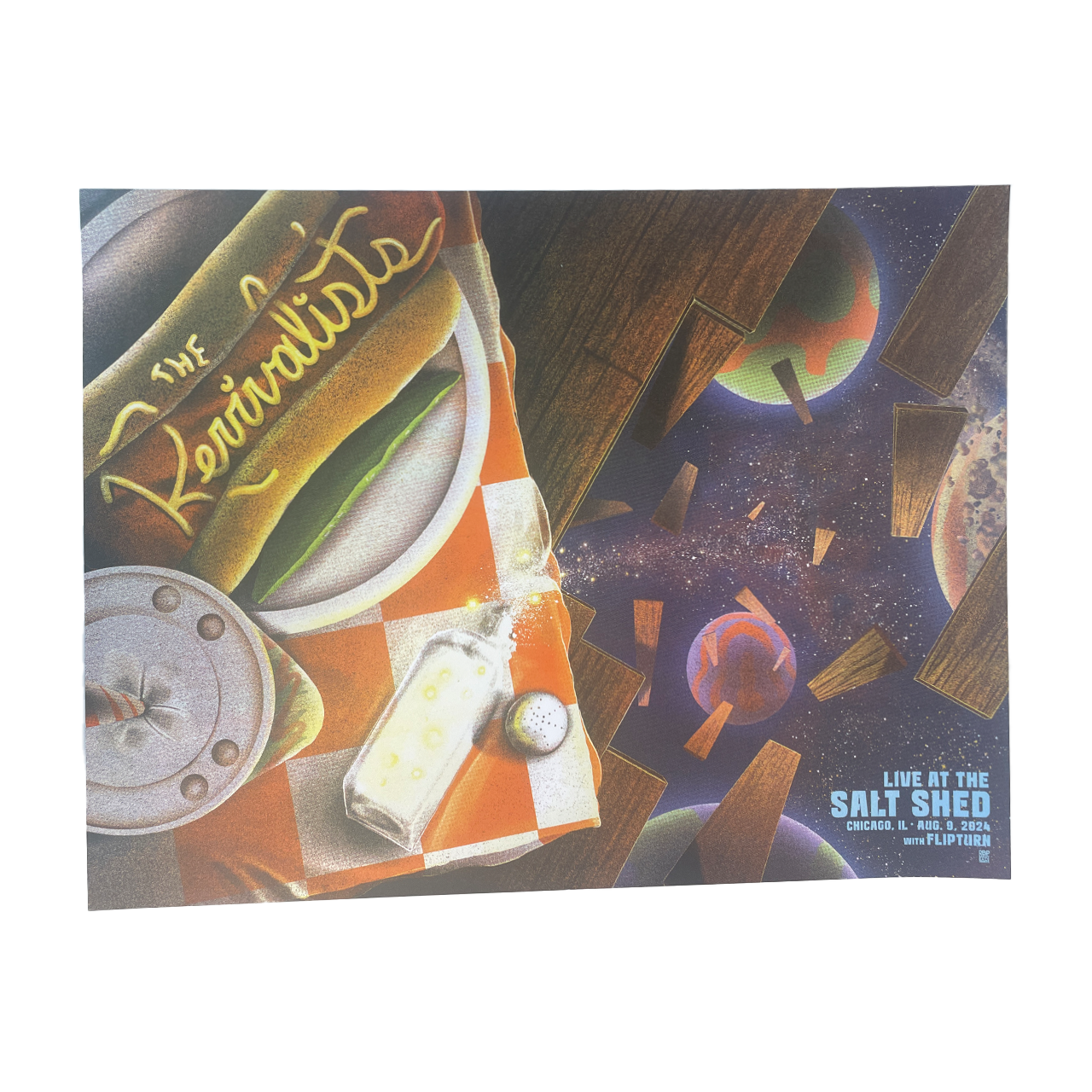 Album cover featuring a surreal collage of food items and cosmic elements.