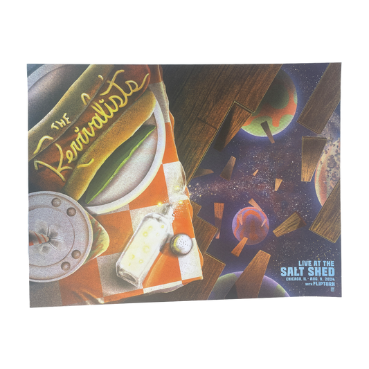 Album cover featuring a surreal collage of food items and cosmic elements.