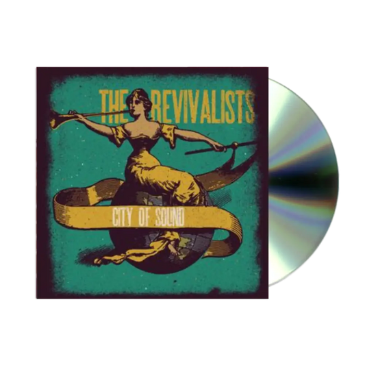 CD album cover for ’City of Sound’ by The Revivalists featuring a stylized illustration of a woman in yellow against a teal background.