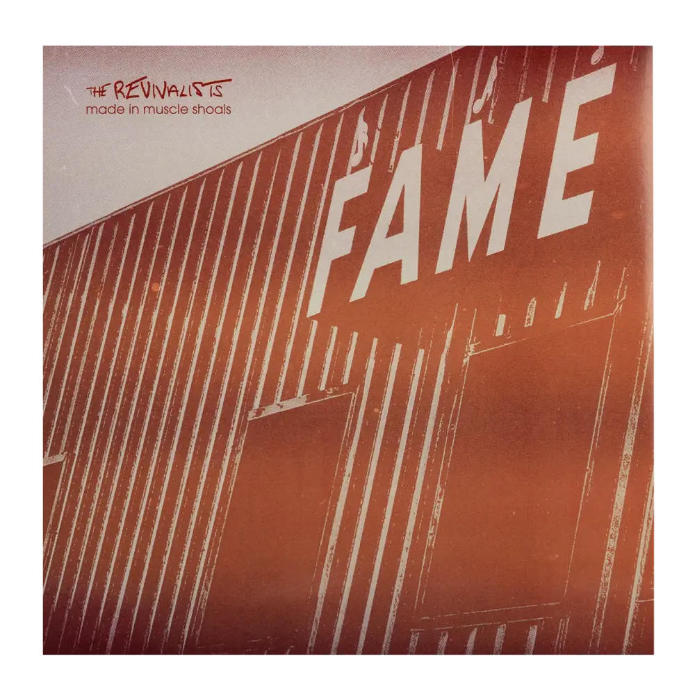 Album cover featuring the word ’FAME’ in large letters on a metallic or industrial-looking surface.