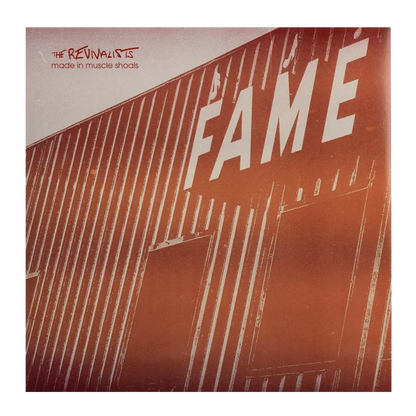 Album cover featuring the word ’FAME’ in large letters on a metallic or industrial-looking surface.