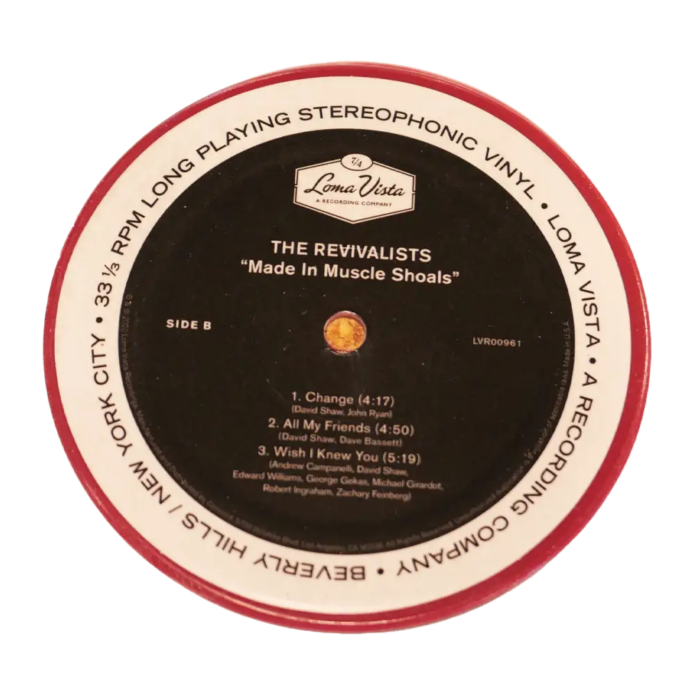 Vinyl record label for The Revivalists’ album ’Made in Muscle Shoals’ on Leon Vista Records.