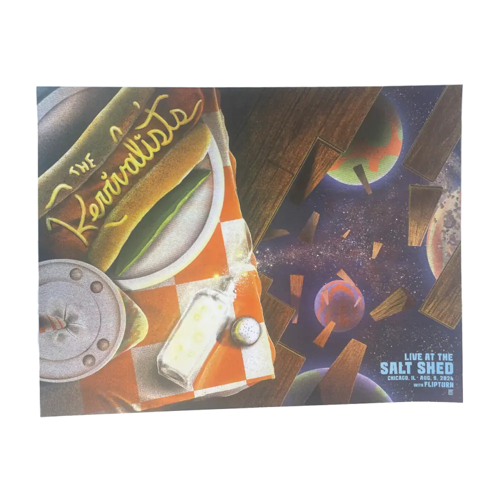 Album cover featuring a surreal collage of food items and cosmic elements.