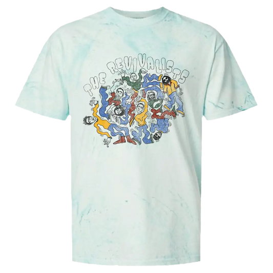 Light blue tie-dye t-shirt with colorful graphic and 'The Revivalists' text on a white background