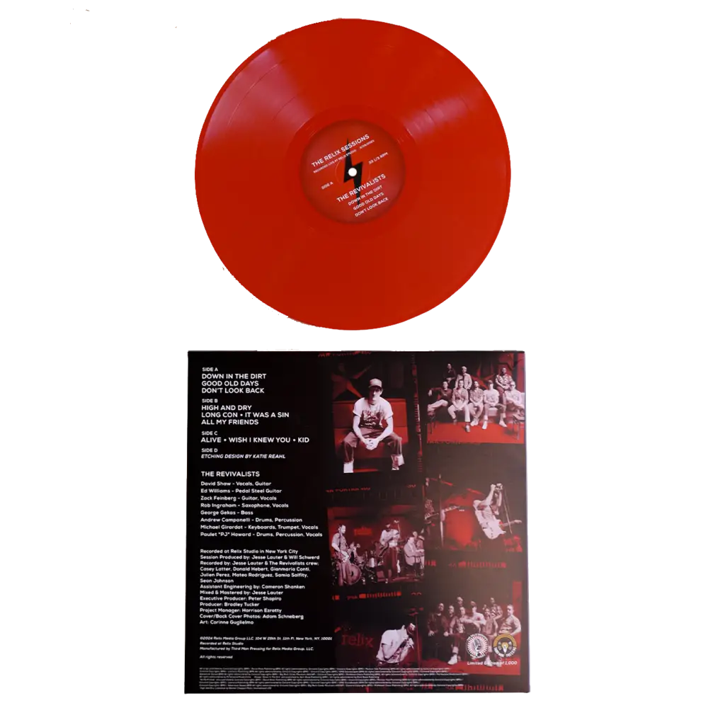 Red vinyl record and album cover.