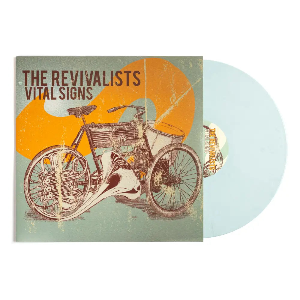 Vinyl record album cover featuring a vintage bicycle design against an orange and green background.